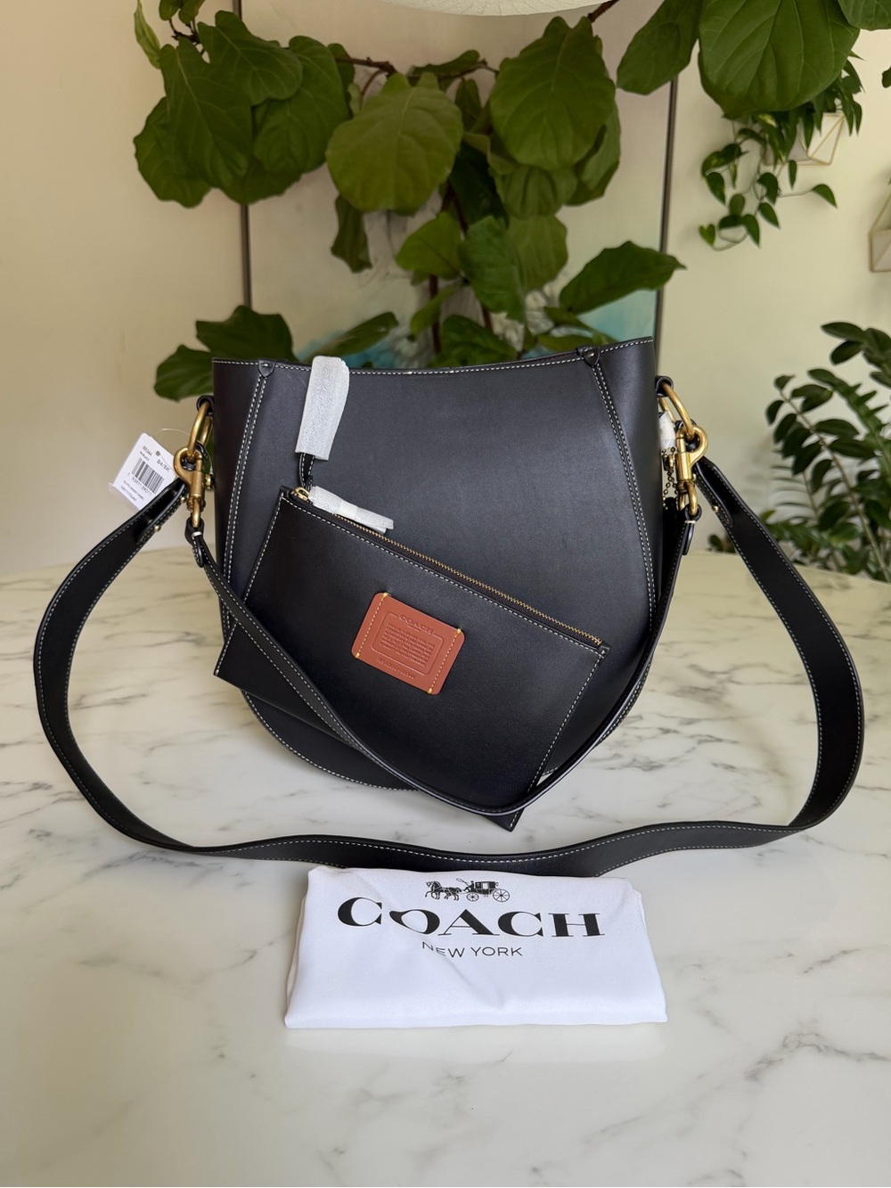NWT Coach Maddy Hobo Glovetanned Leather Black Crossbody Bag with Pouch 88344